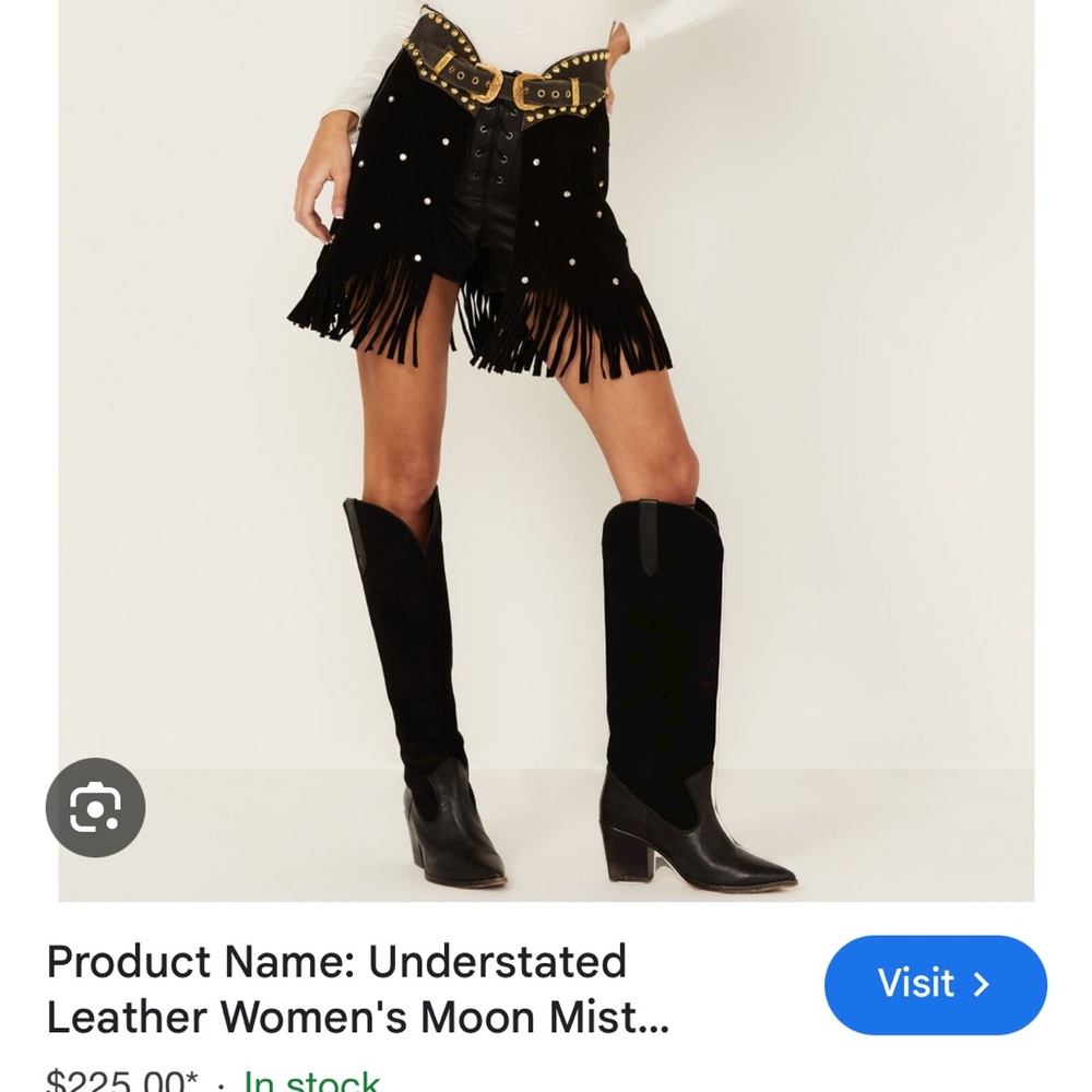 Leather chaps skirt from understated leather. NWT. Concert
